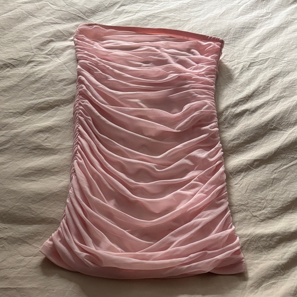 Katie J NYC  Pamela Mesh Baby Pink Strapless Dress
